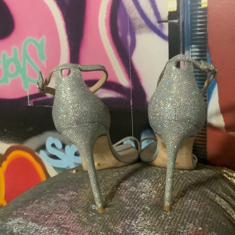 Stuart Weitzman Strappy Heel Sparkly Silver Glitt… - image 3